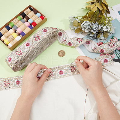 Polyester Flower Embroidery Lace Trim OCOR-WH0090-93-1