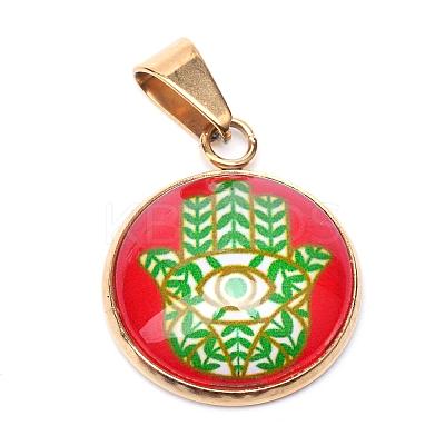 Hamsa Hand/Hand of Fatima/Hand of Miriam Theme Glass Pendants GLAA-R182-G-1