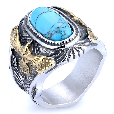 304 Stainless Steel and Synthetic Turquoise Finger Rings for Men FS-WGEFF67-07-1