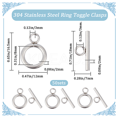 50Pcs 304 Stainless Steel Toggle Clasps STAS-SC0006-76-1