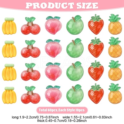 60Pcs 6 Styles Fruit Transparent & Opaque Resin Decoden Cabochons CRES-YW0002-68-1