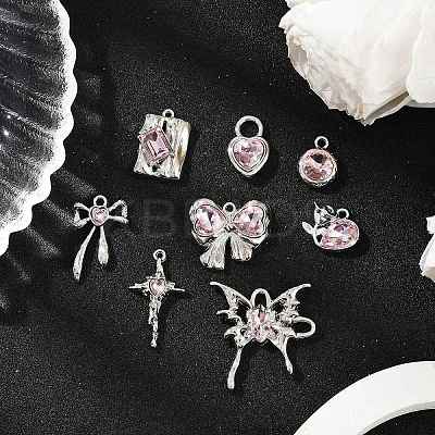 8Pcs 8 Styles Rack Plating Alloy Glass Pendants FIND-FP0002-94-1