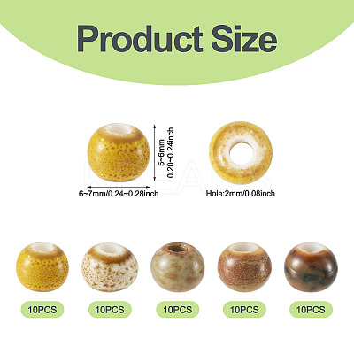 50Pcs 5 Colors Handmade Porcelain Beads PORC-TADJ0001-06B-1