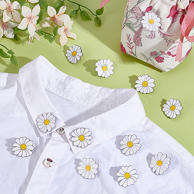 12Pcs White Daisy Enamel Pins JEWB-PH0001-49A-1