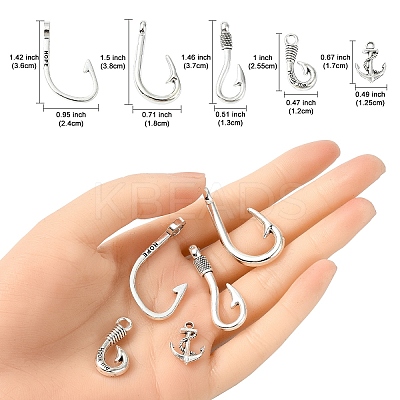 50Pcs 5 Styles Tibetan Style Alloy Hook Clasps TIBE-YW0001-66-1