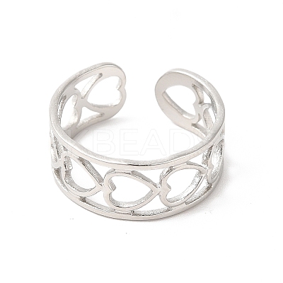 Non-Tarnish 304 Stainless Steel Hollow Out Heart Open Cuff Ring for Women LS-RJEW-E063-19P-1