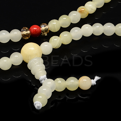 4-Loop Wrap Buddha Meditation Yellow Jade Beaded Bracelets BJEW-R040-6mm-10-1