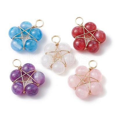 Resin Imitation Cat Eye Copper Wire Wrapped Pendants PALLOY-JF02170-1