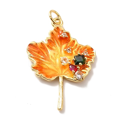 Autumn Theme Rack Plating Brass Micro Pave Cubic Zirconia Pendants KK-M230-19G-1