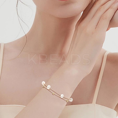 Natural Pearl Beaded Double Layer Multi-strand Bracelet BJEW-TA00243-1