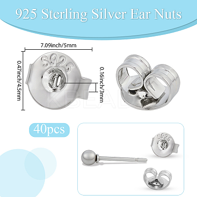 40 Pairs 925 Sterling Silver Ear Nuts STER-BBC0008-63-1