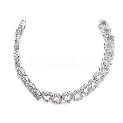 Brass Micro Pave Clear Cubic Zirconia Multi Heart Connector Charms KK-B125-05P-1