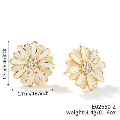 Cute Fashionable Sunflower Brass Clear Cubic Zirconia Stud Earrings for Women VH7419-2-1
