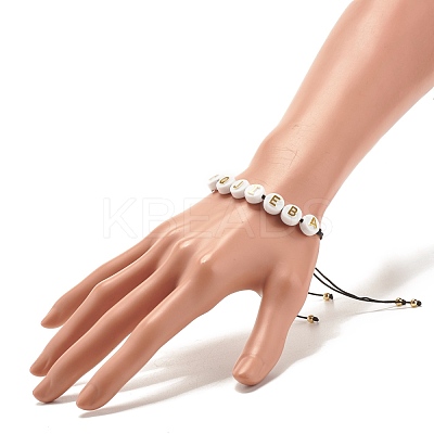 Acrylic Flat Round with Letters Braided Bead Bracelet for Women BJEW-JB07571-02-1