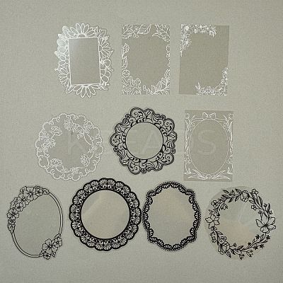 10Pcs 10 Styles Vintage Lace Waterproof PET Stickers Sets DIY-M066-05D-1