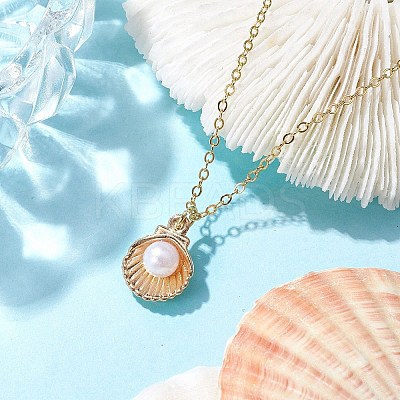Alloy Enamel Shell Pendant Necklaces NJEW-JN04775-1