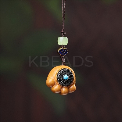 Sandalwood Cat Paw Print Pendant Decorations with Carved Inlaid Six-Character Mantra PW-WGCC698-02-1