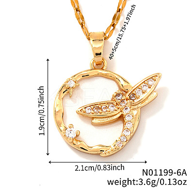Brass Crystal Rhinestone Dragonfly Ring Pendant Necklaces NI8303-1-1