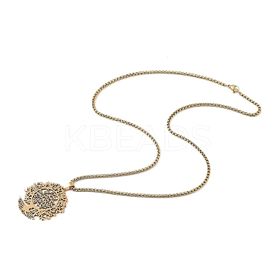 201 Stainless Steel Hollow Tree of Life Pendant Box Chain Necklaces NJEW-M086-04G-1