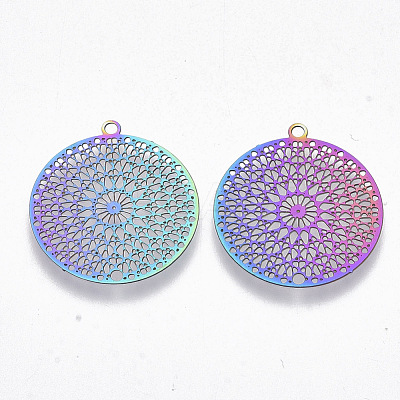 Ion Plating(IP) 201 Stainless Steel Filigree Pendants STAS-R102-12-1
