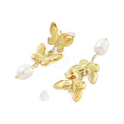 304 Stainless Steel ABS Pearl Earrings EJEW-S226-16G-1