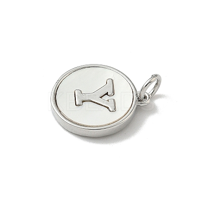 Brass Pave Natural Shell Flat Round with Letter Charms KK-Z115-13P-Y-1