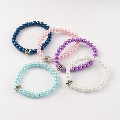 Round Glass Pearl Beaded Stretch Bracelets BJEW-JB02169-1