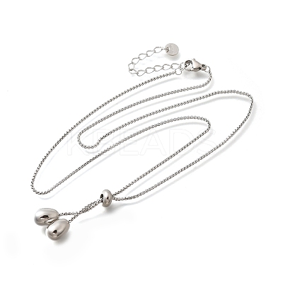 304 Stainless Steel Teardrop Pendant Lariat Necklaces for Women NJEW-U031-01P-1