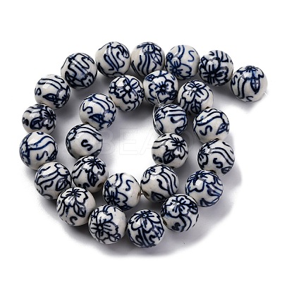 Handmade Blue and White Porcelain Beads Strands PORC-I027-04H-1