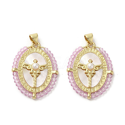 Brass Pave Shell Pendants KK-I708-01C-G-1