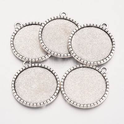 Tibetan Style Flat Round Alloy Pendant Cabochon Settings TIBEP-Q049-19AS-RS-1