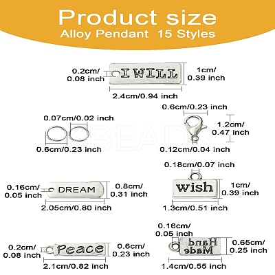 DIY Inspirational Word Tibetan Style Alloy Pendants Keychain Making Kits DIY-YW0008-81-1
