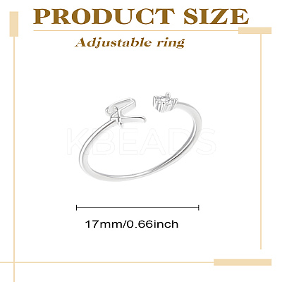 1Pc Letter Brass Rhinestone Open Cuff Rings for Women AJEW-LP0004-47R-S-1