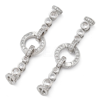 Brass with Clear Cubic Zirconia Fold Over Clasps KK-Z080-09P-1