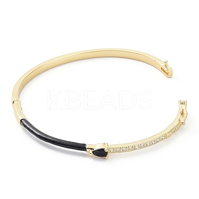 Enamel Teardrop Hinged Bangle with Cubic Zirconia BJEW-G673-01G-01-1