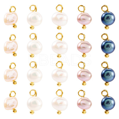 20Pcs 5 Colors Natural Cultured Freshwater Pearl  Charms PALLOY-TAC0165-1