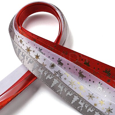 10M  5 Colors Hot Stamping Christmas Polyester Ribbons Set OCOR-Q026-02-1