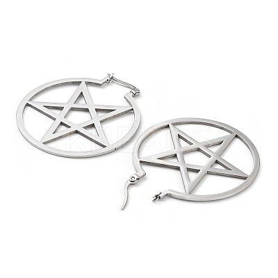 Tarnish Resistant 304 Stainless Steel Ring with Star Hoop Earrings for Women LS-EJEW-R156-04P-1