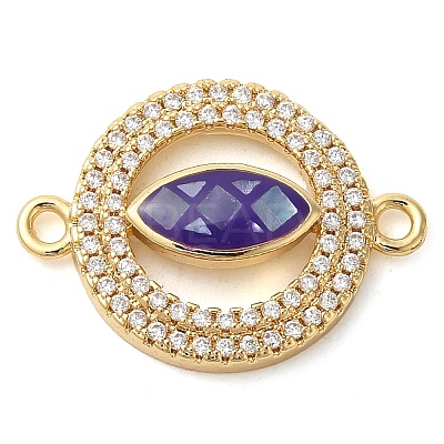 Rack Plating Brass Micro Pave Clear Cubic Zirconia Ring with Horse Eye Connector Charms KK-K385-98G-02-1