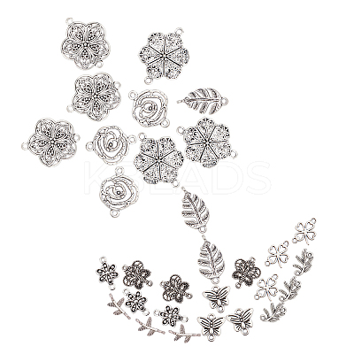 100Pcs 10 Styles Tibetan Style Alloy Links Connectors PALLOY-SC0003-40AS-1