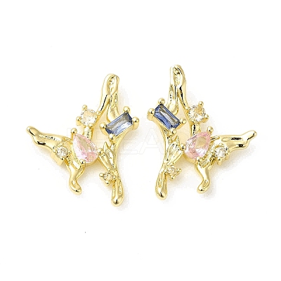 Colorful Cubic Zirconia Butterfly Stud Earrings EJEW-H092-04G-1