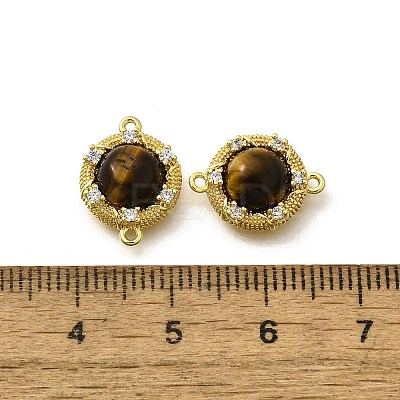 Brass Clear Cubic Zirconia Flat Round Links Connector Charms KK-K398-25G-1