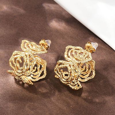 304 Stainless Steel Hollow Flower Stud Earrings LS-EJEW-A138-06G-1