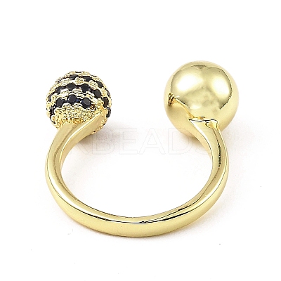 Cubic Zirconia Round with Flower Open Cuff Ring RJEW-H218-01G-02-1