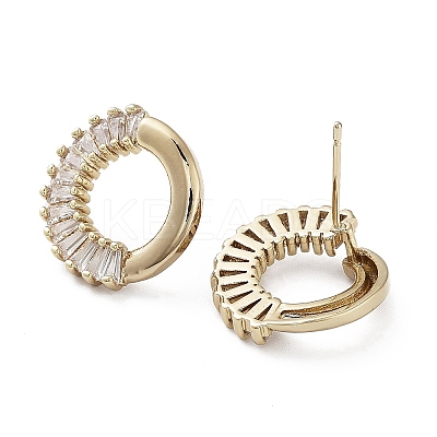Donut Brass with Cubic Zirconia Stud Earrings EJEW-G371-09G-1