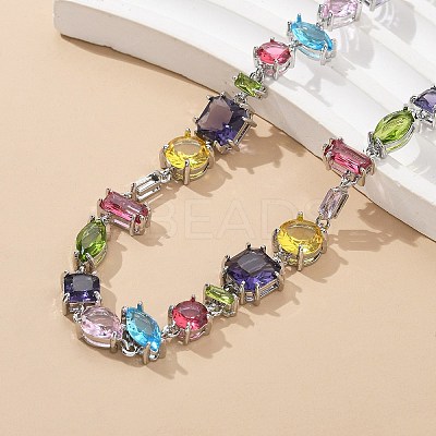 Brass Micro Pave Colorful Cubic Zirconia Link Chain Necklaces NJEW-M089-01P-1
