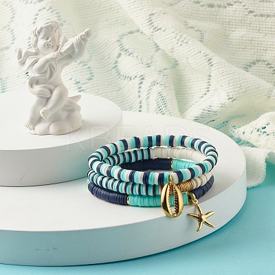 Handmade Polymer Clay Heishi Beads Stretch Bracelets Set BJEW-JB07335-1