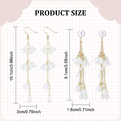 2 Pairs 2 Style Plastic Lily of the Valley Dangle Stud Earrings EJEW-AN0002-83-1