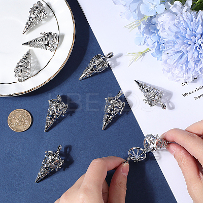 10Pcs Hollow Brass Cone Cage Pendants KK-SC0004-37-1