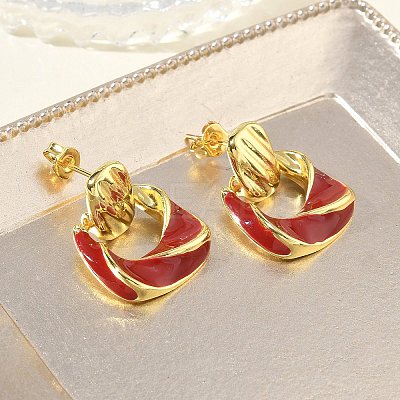 Brass Enamel Dangle Stud Earrings for Women KK-CBA760A-12G-03-1